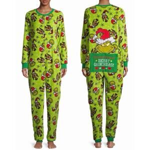 The Grinch Pajamas Womens One Piece Union Suit Drop Seat Back Flap Size Small